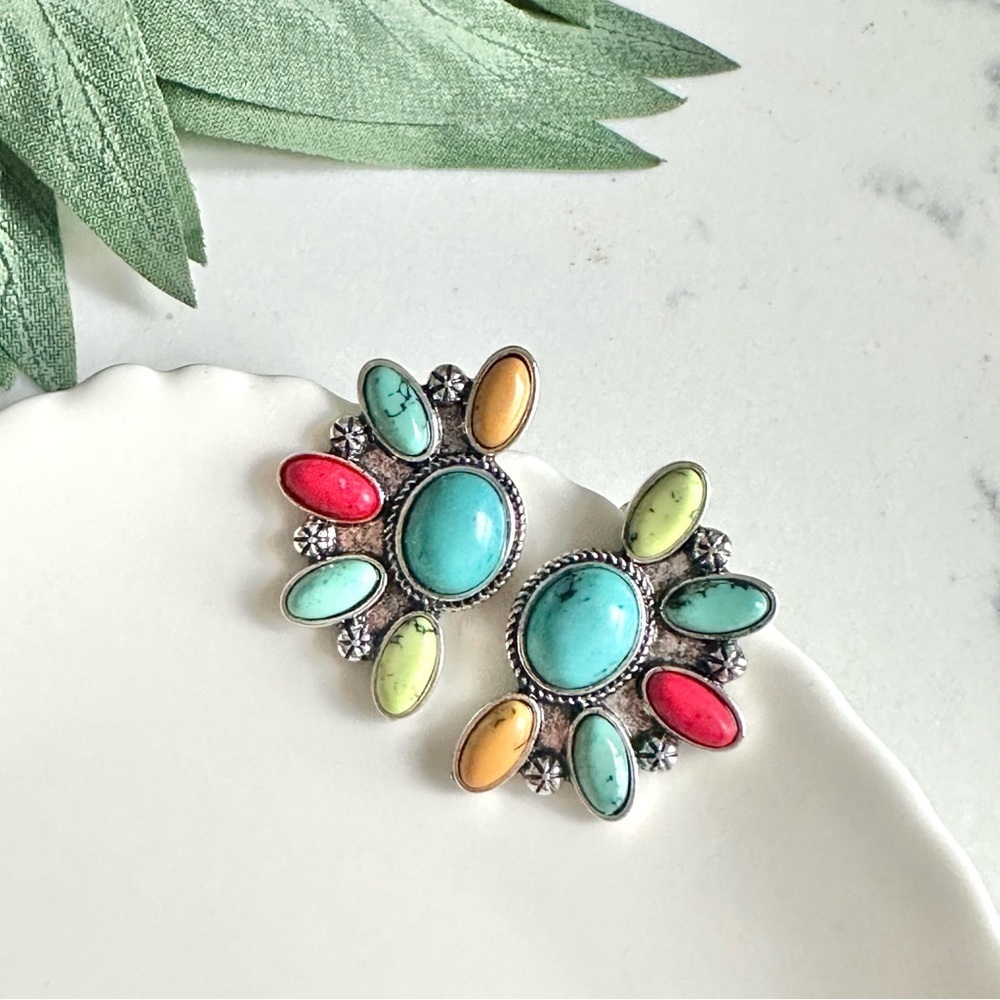 2/$30🌵 Colorful Stone Santa Fe Southwestern Stud Earrings Bohemian NEW Jewelry